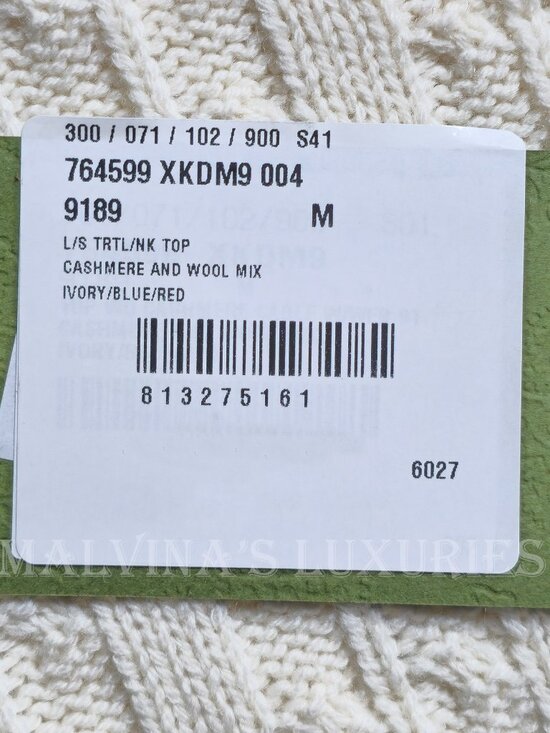 GUCCI SWEATER IVORY WOOL CASHMERE CABLE KNIT TURTLENECK sz M MEDIUM - Picture 15 of 16